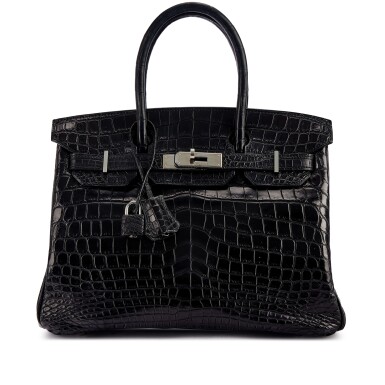 View full screen - View 1 of Lot 9775. Important Private Collection: Black Matte Niloticus Crocodile Custom Birkin 30 Palladium Hardware, Circa 2000.