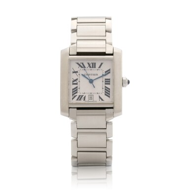 View full screen - View 1 of Lot 199. Tank Française, Ref. 2302 Stainless steel wristwatch with date and bracelet Circa 1997.