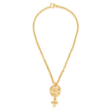 View full screen - View 1 of Lot 24. Gold Metal CC Cross Pendant Necklace, 1994.