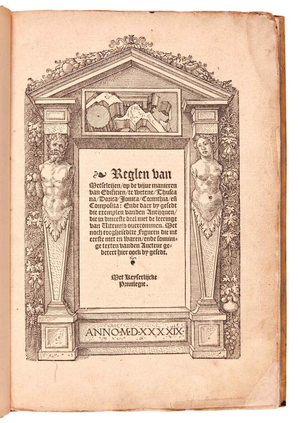 View full screen - View 1 of Lot 279. Serlio, Reglen van Metselrijen, Antwerp, 1549, old vellum.