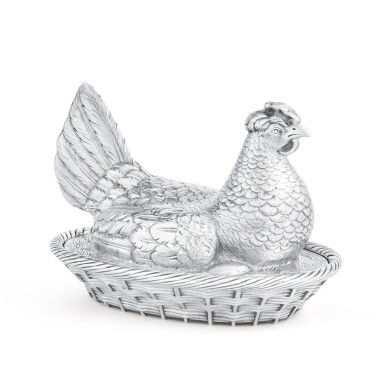 View full screen - View 1 of Lot 1. A novelty Edwardian silver egg holder, George Fox for C.T. & G. Fox, London 1901.