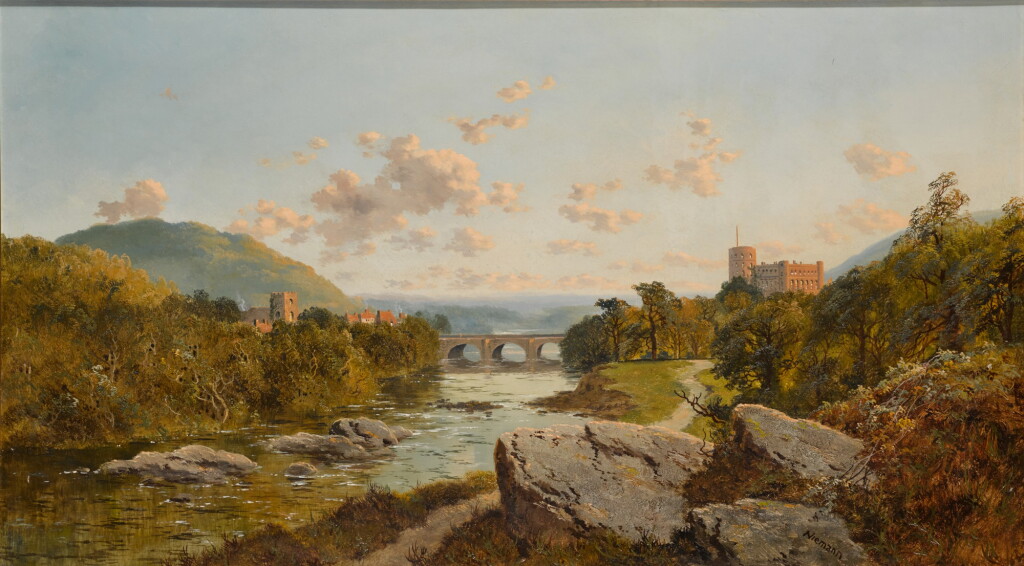 View full screen - View 1 of Lot 221. EDWARD H. NIEMANN | A landscape with Richmond Castle on the river Swale, Yorkshire.