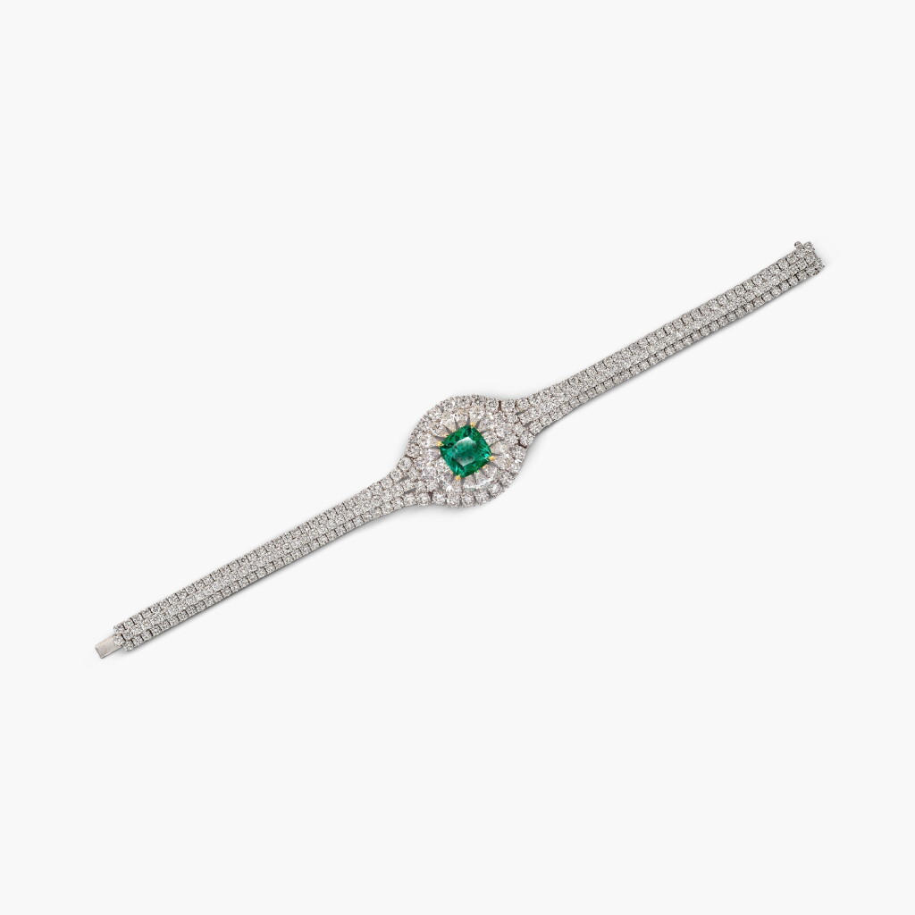 View full screen - View 1 of Lot 1729. Emerald and Diamond Bracelet | 3.65克拉 天然「哥倫比亞」無油祖母綠 配 鑽石 手鏈.