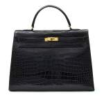 Black Sellier Kelly 35cm in Crocodile with Gold Hardware, circa 1950s