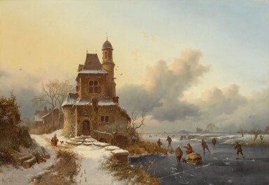 View full screen - View 1 of Lot 826. Winter landscape with skaters.