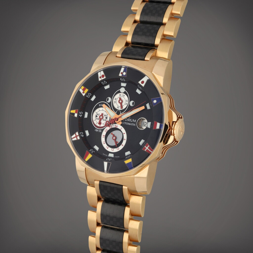View full screen - View 1 of Lot 50. Admiral's Cup Tides 44 Regatta, Reference 977.631.55 | A pink gold and carbon fibre wristwatch with, date, moon phases, tide indications and bracelet | Circa 2006.