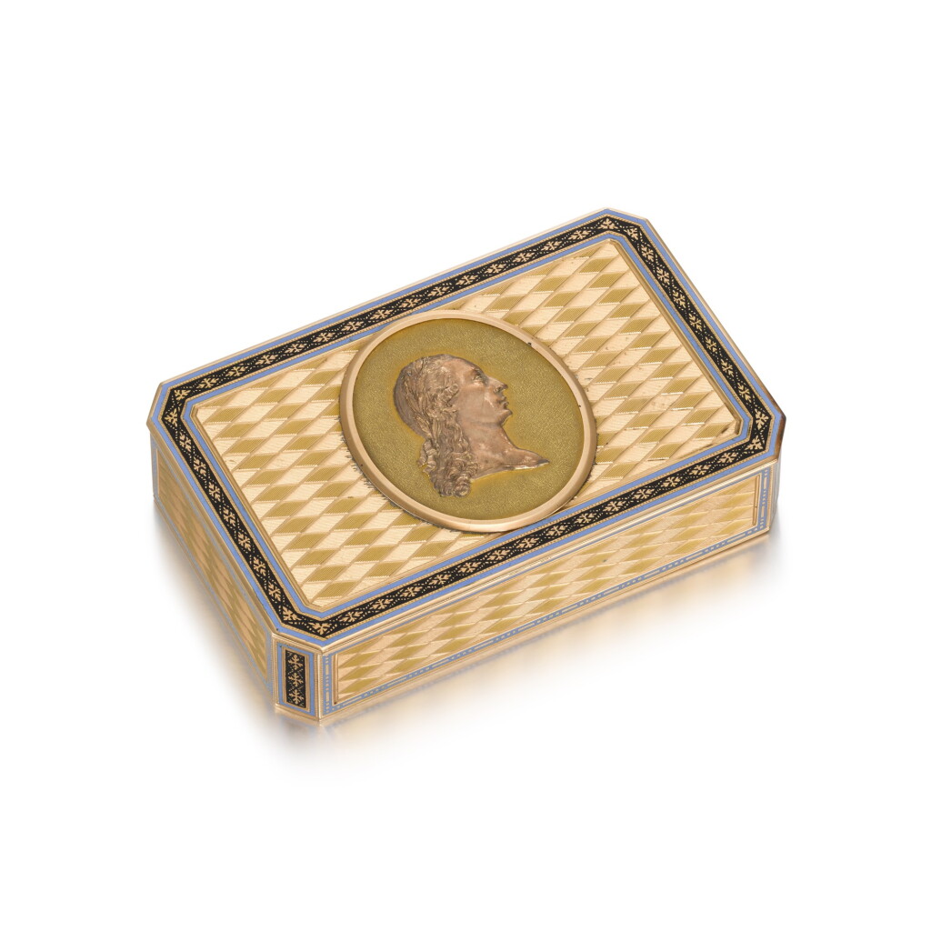 View full screen - View 1 of Lot 14. A gold and enamel snuff box, Les Frères Toussaint, Hanau, circa 1790.