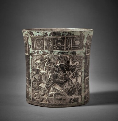 View full screen - View 1 of Lot 96. Maya Carved Cylindrical Vase.