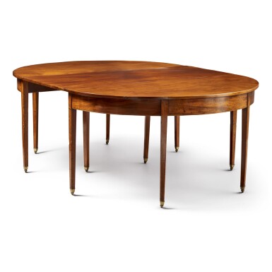 Voir en plein écran - Voir 1 du lot 1722. FEDERAL INLAID MAHOGANY TWO-PART DINING TABLE, NEWPORT, RHODE ISLAND, CIRCA 1800.