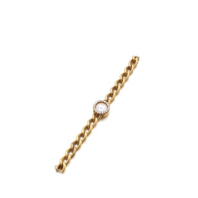 View full screen - View 1 of Lot 1052. Lady's gold and diamond wristwatch.
