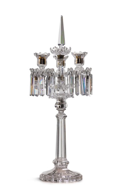 View full screen - View 1 of Lot 115. A Victorian glass three-light candelabrum, composite, late 19th century.