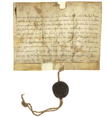 View full screen - View 1 of Lot 2. Papal Bull, with bulla, Lyon, 1250.