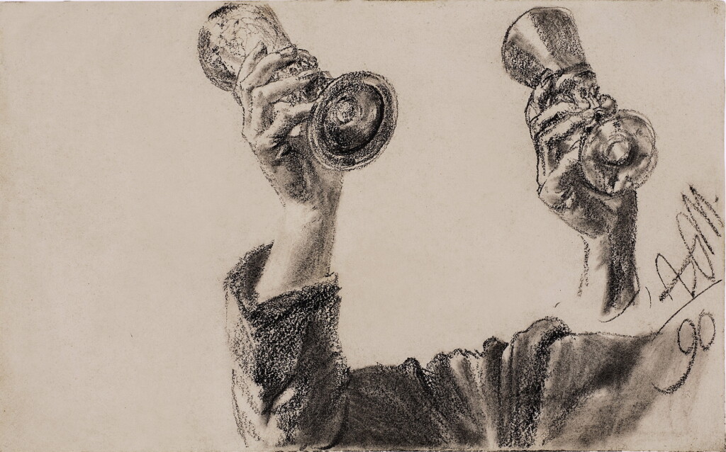 View full screen - View 1 of Lot 200. Two Studies of a Right Arm and Hand Holding a Glass.