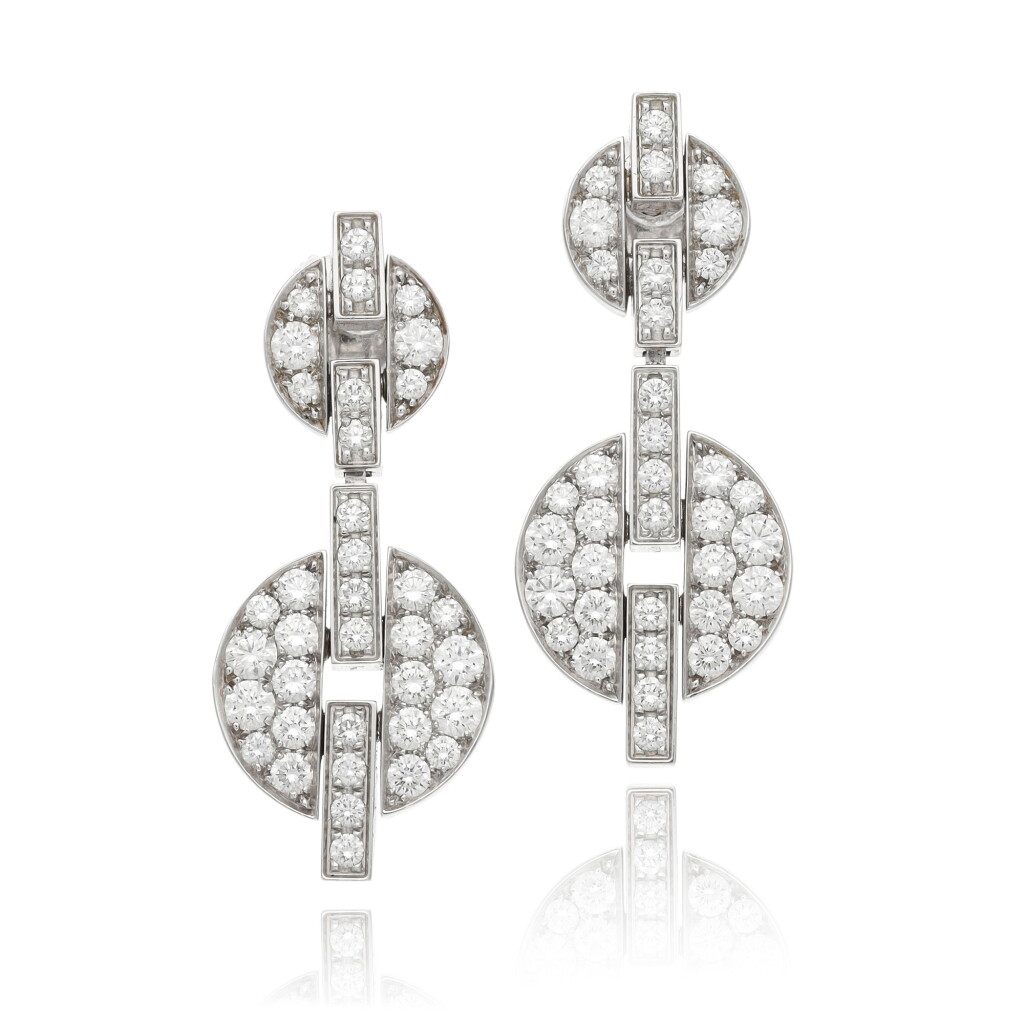View full screen - View 1 of Lot 18. Pair of diamond earrings, 'Himalia'.