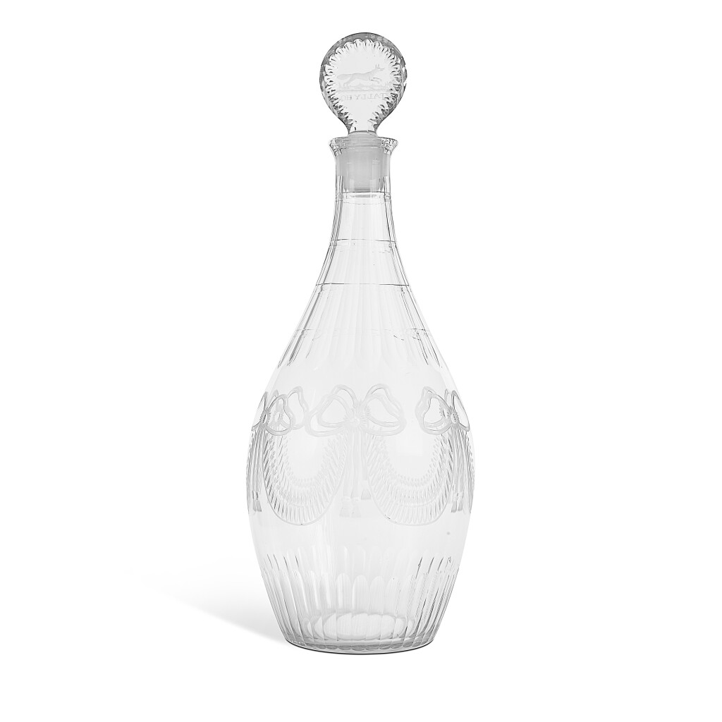 View full screen - View 1 of Lot 1195. A Very Large British Engraved Cut Glass Decanter And Stopper, Circa 1790.