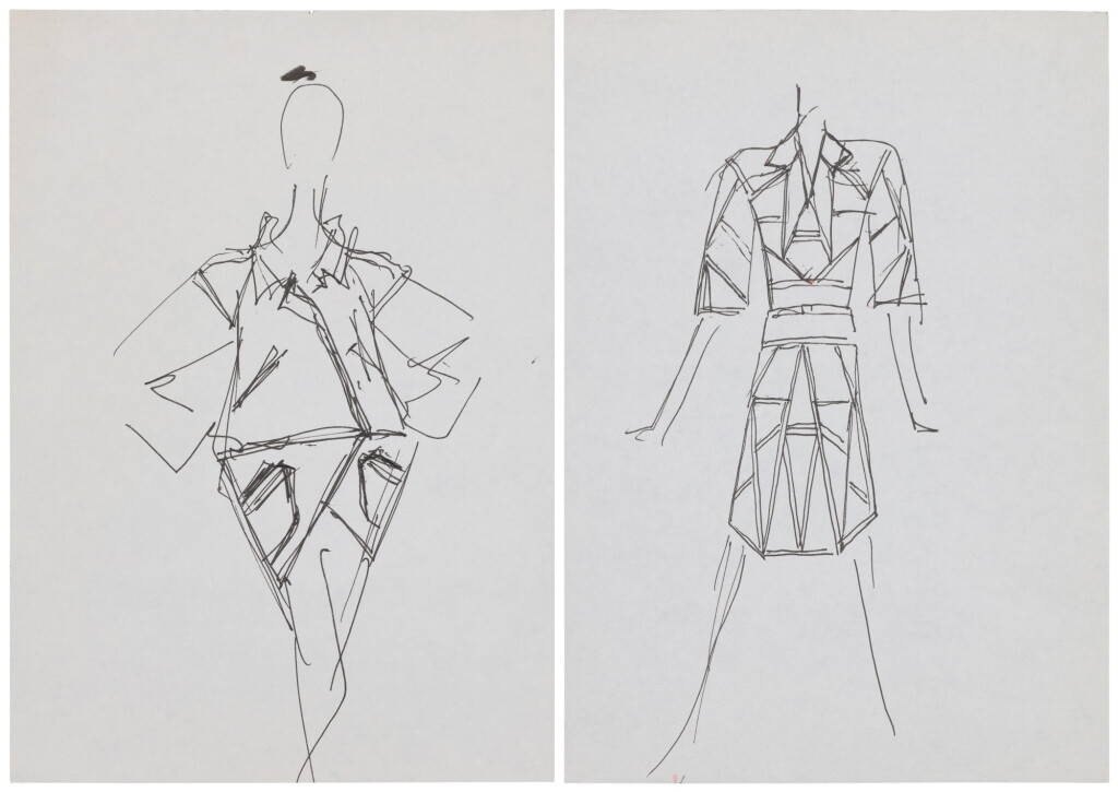 View full screen - View 1 of Lot 60. Two original sketches for fashion | Deux croquis de mode originaux.