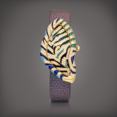 View full screen - View 1 of Lot 2265. Crash Tigrée, Reference HP101529 | A brand new limited edition yellow gold, diamond and enamel-set wristwatch, Circa 2022 | 卡地亞 | CRASH TIGRÉE 型號HP101529 | 全新限量版黃金鑲鑽石及琺瑯腕錶,約2022年製.