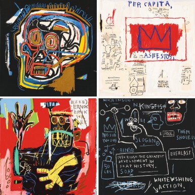 View full screen - View 1 of Lot 58. AFTER JEAN-MICHEL BASQUIAT | UNTITLED (HEAD; PER CAPITA; ERNOK; AND RINSO).