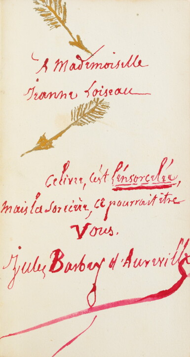 View full screen - View 1 of Lot 65. L'Ensorcelée. 1873. Bel envoi à la femme de lettres Jeanne Loiseau (Daniel Lesueur).