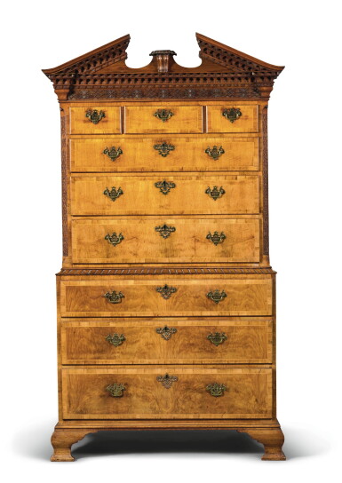 View full screen - View 1 of Lot 28. A GEORGE II WALNUT CHEST-ON-CHEST, SECOND QUARTER 18TH CENTURY.