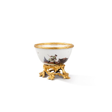 View full screen - View 1 of Lot 214. A probably Louis XV gilt-bronze mounted Meissen porcelain bowl, the porcelain circa 1740-1750, the gilt-bronze mounts possibly mid 18th century | Bol en porcelaine de Meissen et bronze doré probablement d'époque Louis XV, vers 1740-1750.