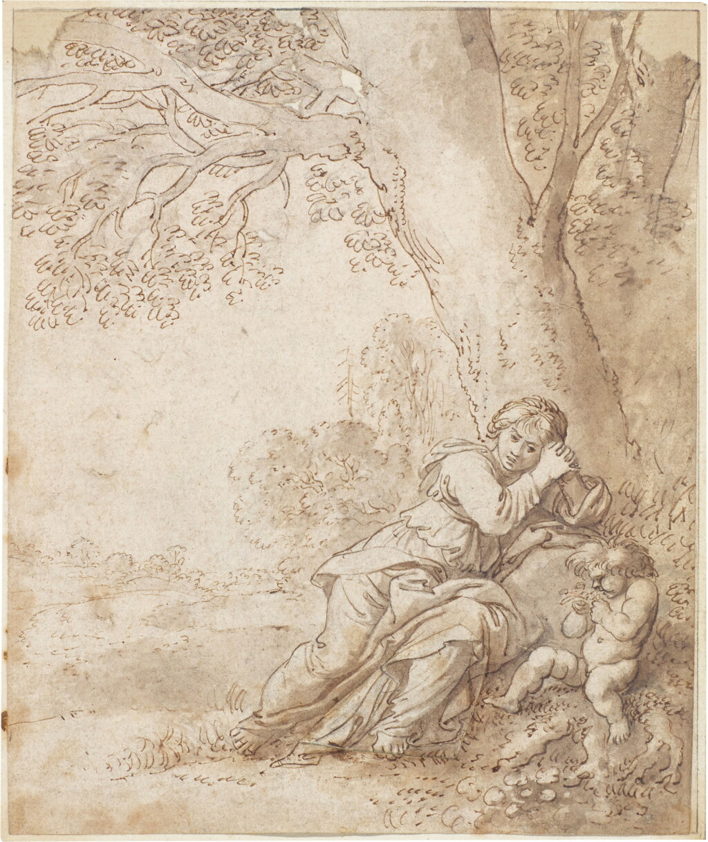 全螢幕檢視 - 查看47A lovesick young woman seated beneath a tree, contemplating Cupid who sits beside her的1