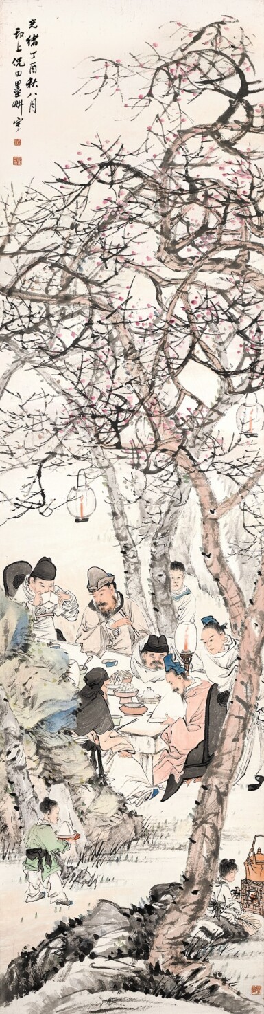 View full screen - View 1 of Lot 3070. NI TIAN 倪田 | LITERATI GATHERING IN THE GARDEN 春夜宴桃李園.