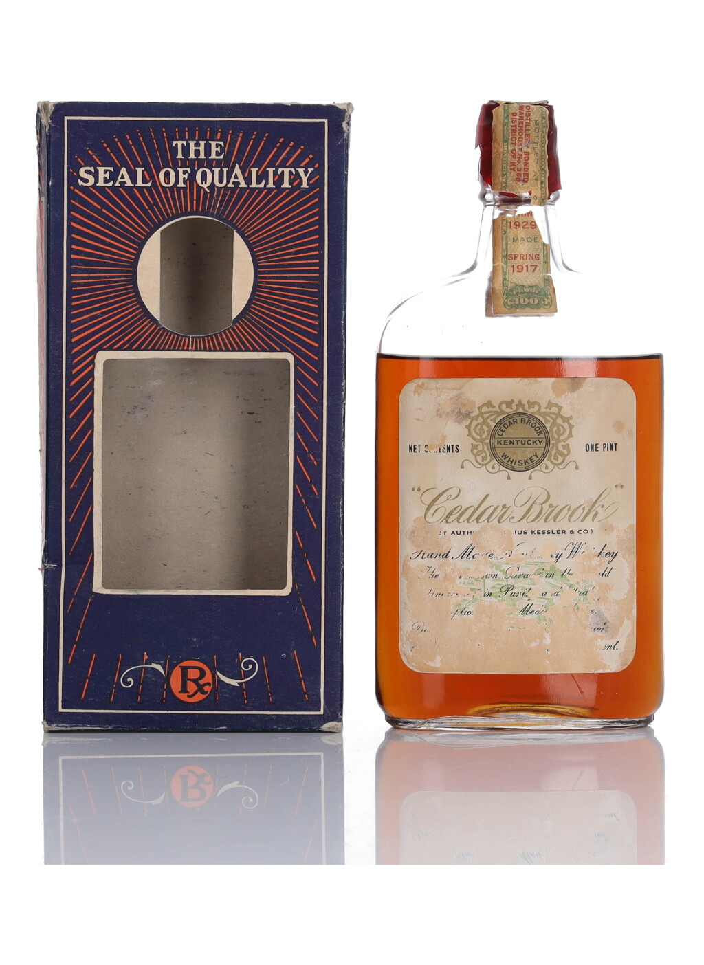 View full screen - View 1 of Lot 169. Cedar Brook 100 Proof 1917 (1 Pint).