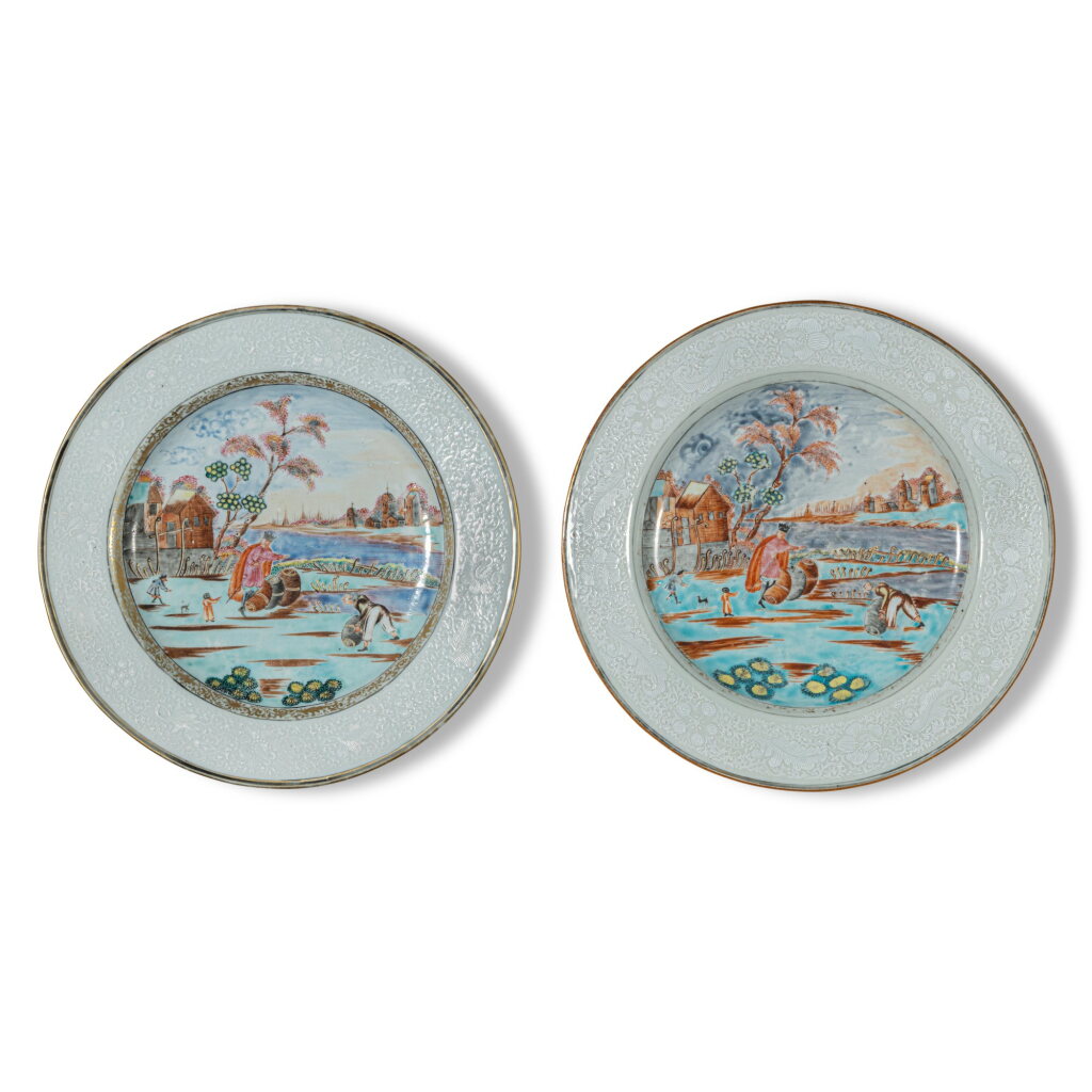 View full screen - View 1 of Lot 164. A Pair of Chinese Export Famille-Rose 'Peter the Great' Plates, Qing Dynasty, Qianlong Period, Circa 1740 | 清乾隆 約1740年 粉彩彼得大帝故事圖盤一對.