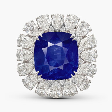 View full screen - View 1 of Lot 1682. Sapphire and Diamond Ring | 天然 「斯里蘭卡」未經加熱藍寶石 配 鑽石 戒指.