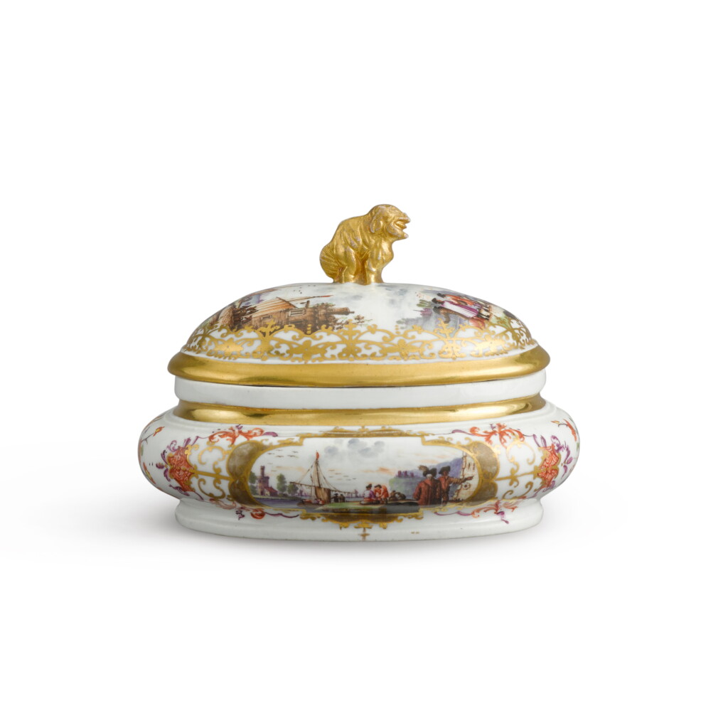 View full screen - View 1 of Lot 75. A Meissen oval sugar box and cover, circa 1730-35.