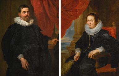 View full screen - View 1 of Lot 160. CIRCLE OF SIR PETER PAUL RUBENS | Portrait of a gentleman, probably Peter van Hecke; and Portrait of a lady, probably his wife, Clara Fourment.