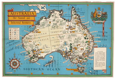 View full screen - View 1 of Lot 48. MacDonald Gill | Two wartime maps: Australia, 1942, and New Zealand, 1943.