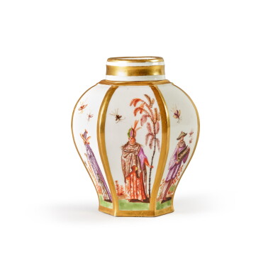 View full screen - View 1 of Lot 318. A Meissen Chinoiserie Hexagonal Tea Canister and A Cover, Circa 1725.