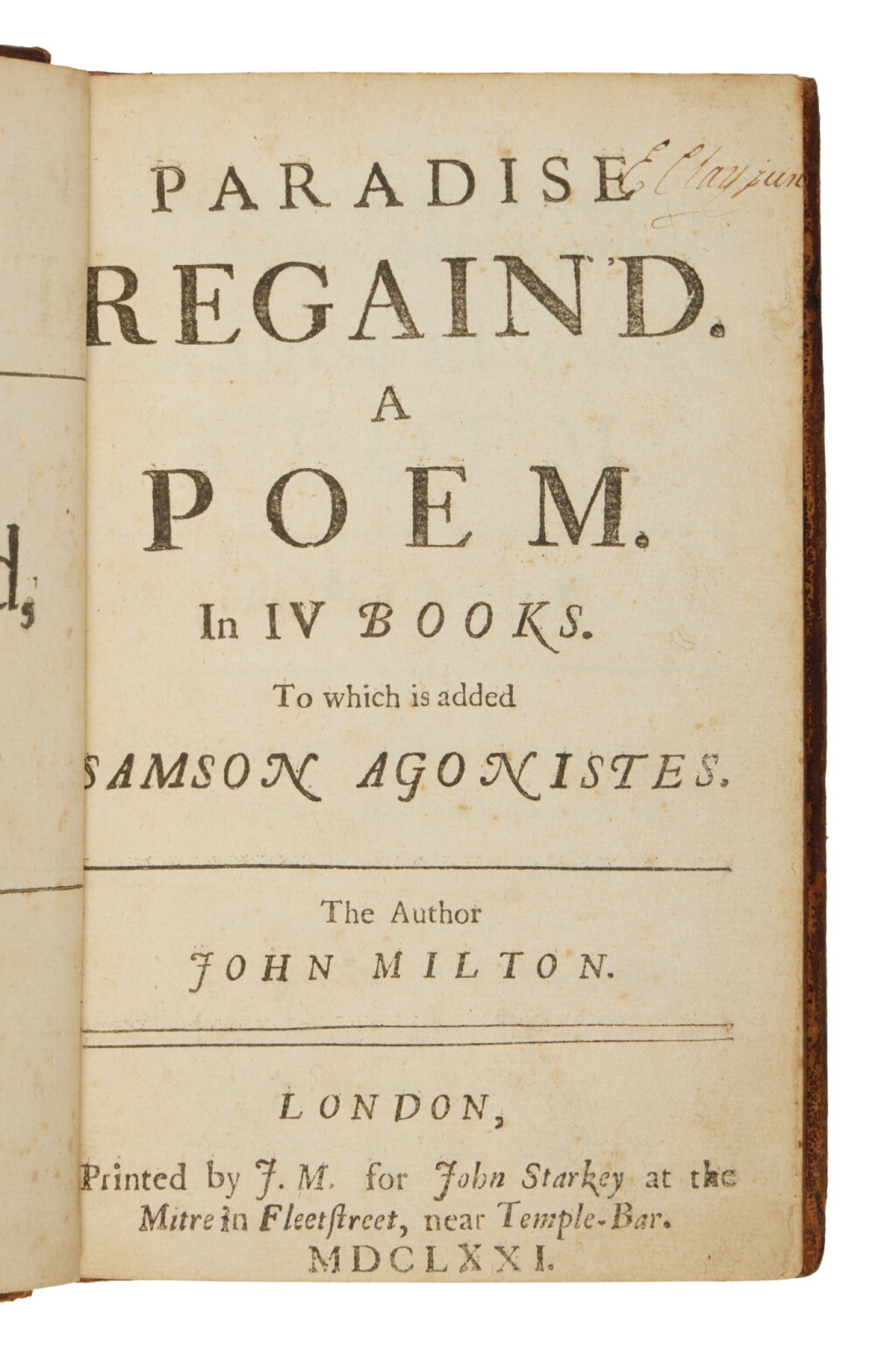 View full screen - View 1 of Lot 43. Milton, John | “The childhood shows the man, As morning shows the day.”.