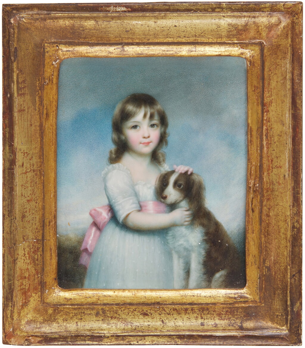 View full screen - View 1 of Lot 162. Portrait of a young girl, traditionally identified as a member of the Wyndham family, with her spaniel.