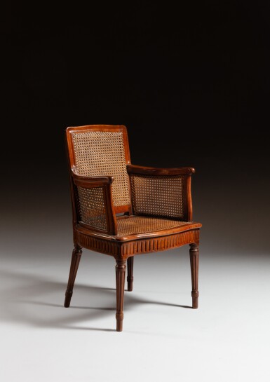 View full screen - View 1 of Lot 177. A French mahogany and caned fauteuil, late 18th/early 19th century, stamped by Canabas.