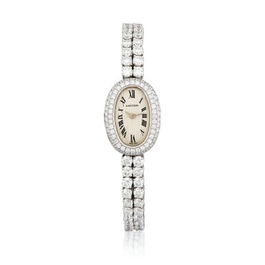 View full screen - View 1 of Lot 2226. Baignoire Mini, Reference 2369 | A white gold and diamond-set bracelet watch, Circa 2001 | 卡地亞 | "Baignoire Mini 型號2369 | 白金鑲鑽石鏈帶腕錶,約2001年製".