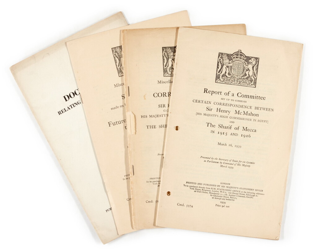 View full screen - View 1 of Lot 35. Arab Revolt—McMahon and Hussein | Four documents relating to the correspondence between McMahon and Hussein, 1939.