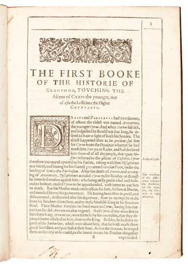 View full screen - View 1 of Lot 467. Xenophon, The Historie, translated by Bingham, London, Mabb, 1623, later calf .