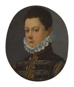 GIOVANNI MARIA BUTTERI | PORTRAIT OF A BOY IN A BURGUNDY COAT AND WHITE RUFF, BUST-LENGTH