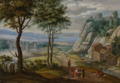 View full screen - View 1 of Lot 110. Landscape with Travelers and Fortune Tellers.