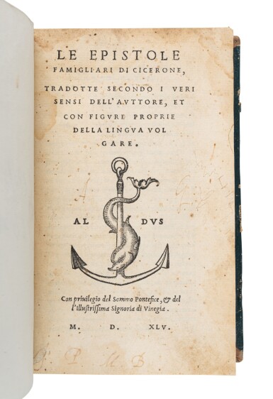 View full screen - View 1 of Lot 332. Cicero, Le epistole famigliari, Venice, Aldus, 1545, later half green sheep.