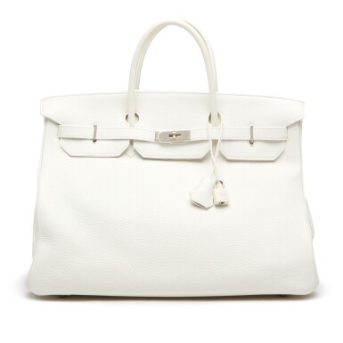 View full screen - View 1 of Lot 393. White Birkin 40cm in Taurillon Clemence Leather with Palladium Hardware, 2006.