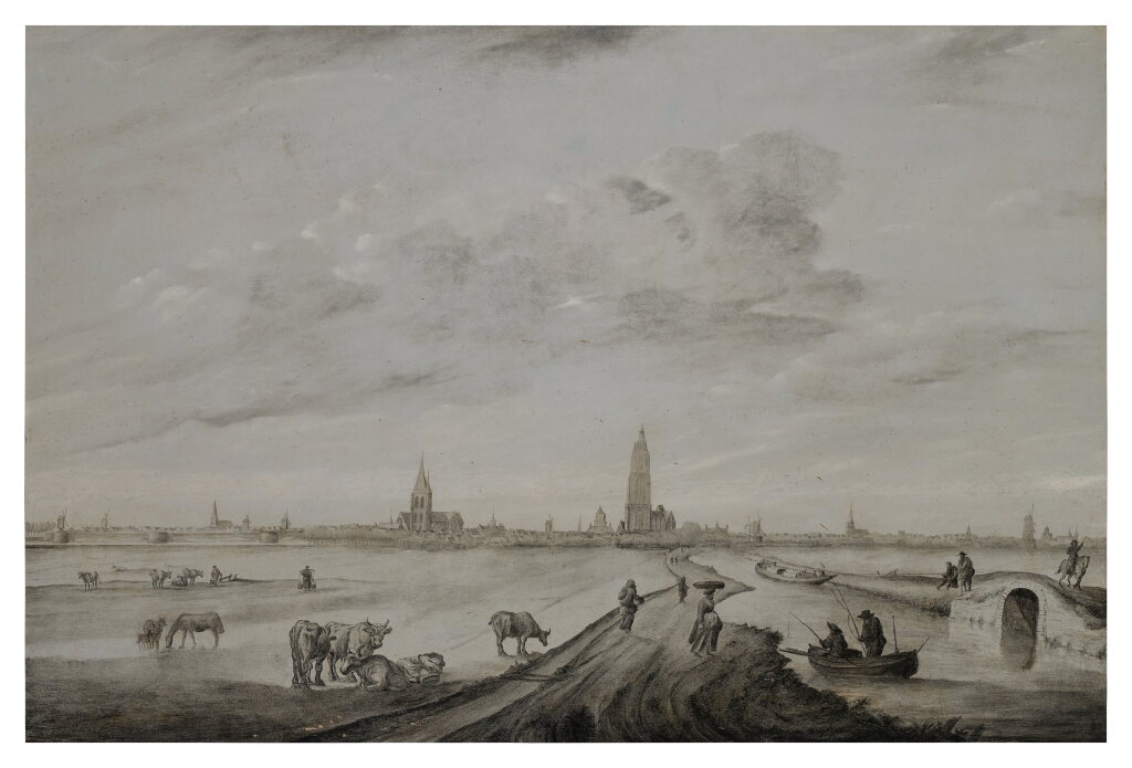 View full screen - View 1 of Lot 316. Delft, a view with the Nieuwe Kerk at center and the Oude Kerk at left.