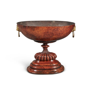 View full screen - View 1 of Lot 529. A Regency Gilt-Bronze Mounted Burr Yewwood Jardinière, Early 19th Century.