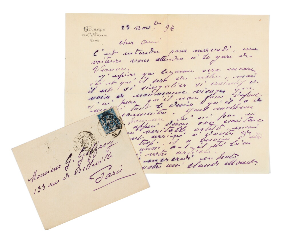 View full screen - View 1 of Lot 41. Lettre autographe signée à Gustave Geffroy. 23 novembre 1894. Relative à Paul Cézanne, qui séjourne à Giverny..