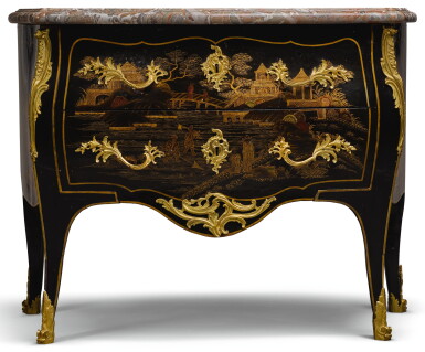 View full screen - View 1 of Lot 130. A LOUIS XV GILT-BRONZE MOUNTED BLACK LACQUER COMMODE MID-18TH CENTURY.