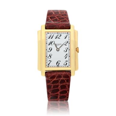 View full screen - View 1 of Lot 181. Reference 4824 Gondolo, A yellow gold rectangular wristwatch, Circa 1995 .