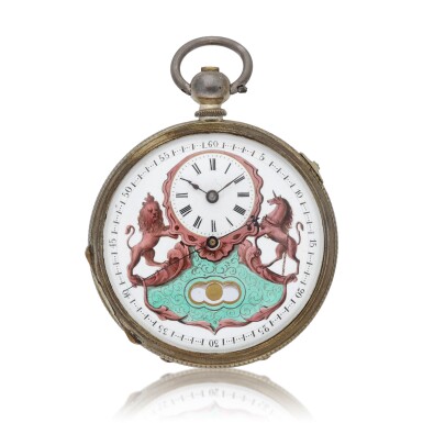 View full screen - View 1 of Lot 94. Swiss An open-faced duplex watch with mock pendulum signed Pateck Geneva, together with a cylinder watch Circa 1875.